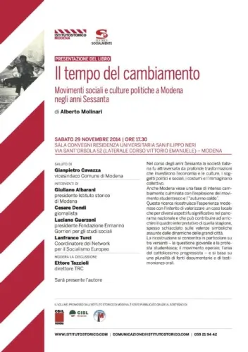 Presentazione del volume "Il tempo del cambiamento. Movimenti sociali e culture politiche a Modena negli anni Sessanta", di Alberto Molinari